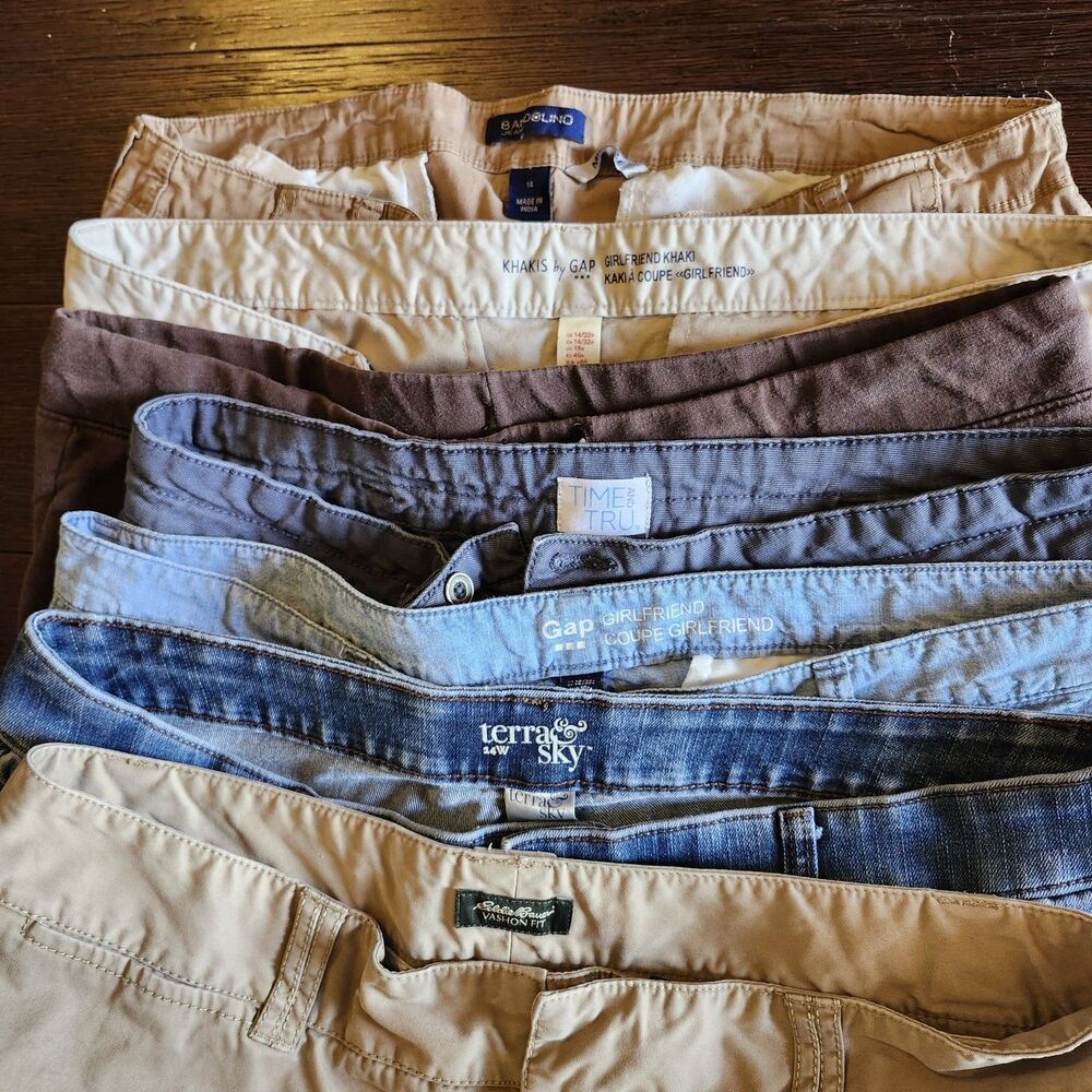 Women's Size 14 Pants Lot 7 Pairs Gap Eddie Bauer Bandolino Jeans Capri Casual - Picture 3 of 3